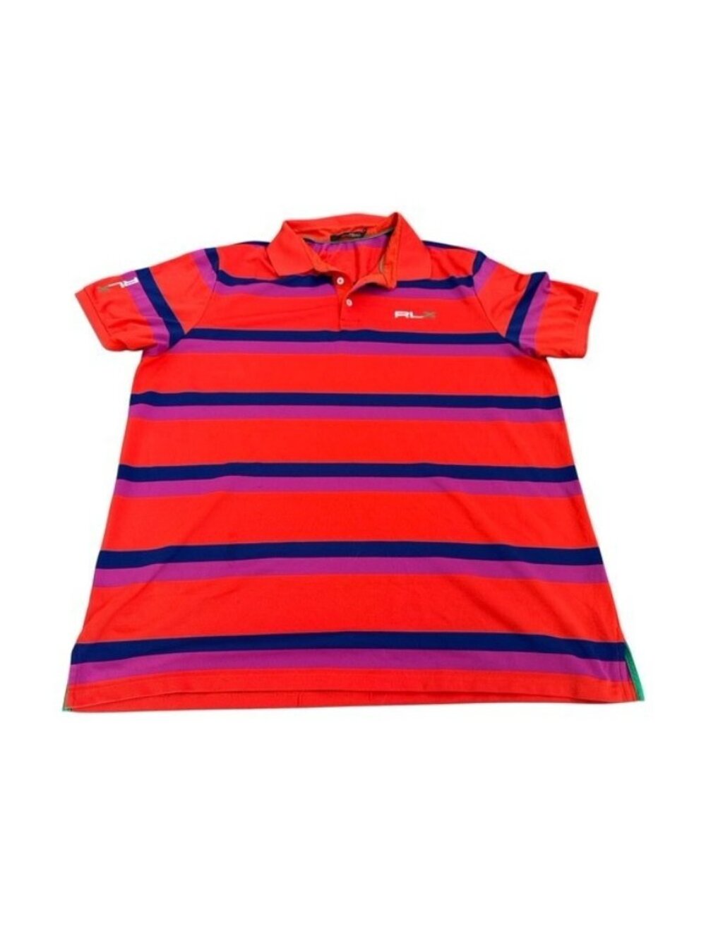 RLX Ralph Lauren Polo Shirt Mens XXL Striped Orange Purple Blue Athletic Top SEE